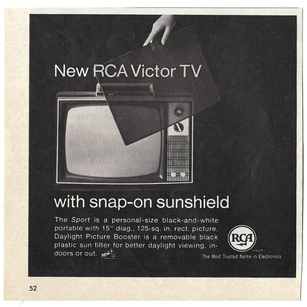 1967 RCA Victor Portable TV with Snap-On Sunshield Vintage Magazine Print Ad